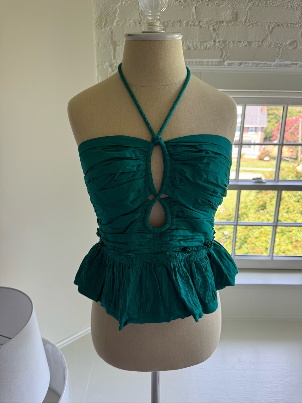 Ulla Johnson Teal Halter Ruched Peplum Camisole